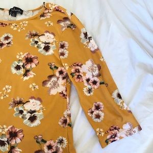 Long Sleeve Yellow & Floral Shirt w/ Back Strings